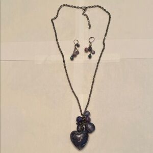 Elegant Blue Heart Pendant Necklace and Earring Set